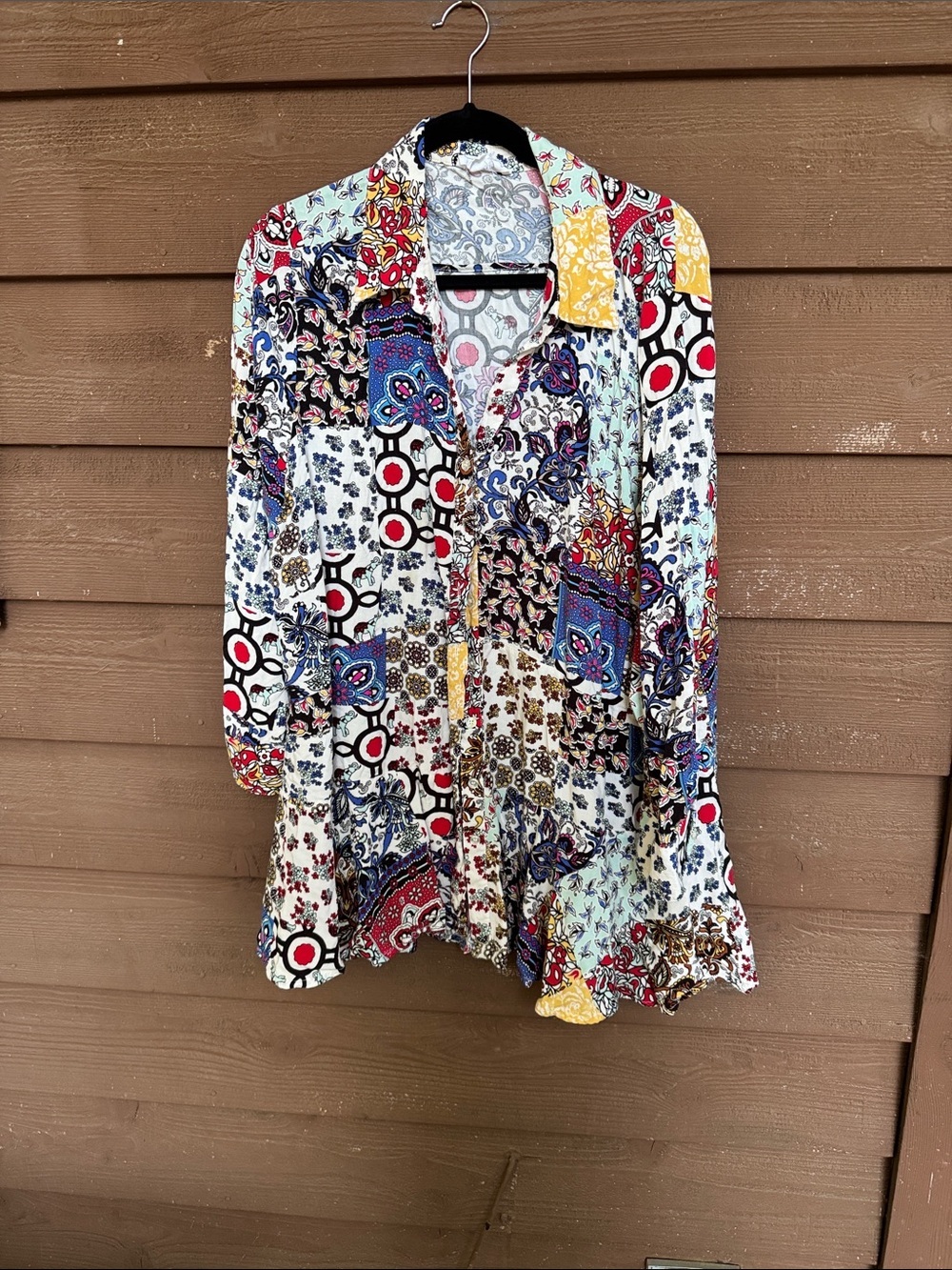 For The Republic Multicolor Patchwork Button-Down Shirt size 2X